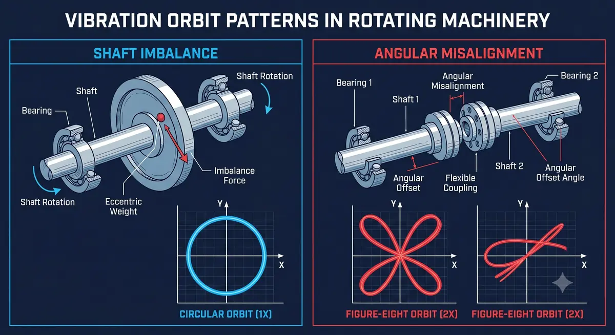 Vibration orbit patterns trong máy quay công nghiệp - chẩn đoán imbalance và misalignment