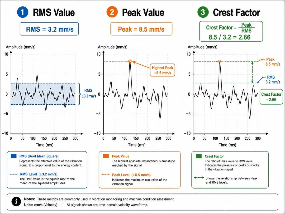 Giải thích RMS, Peak và Crest Factor trong đo rung động máy móc công nghiệp - Hansford Sensor Vietnam