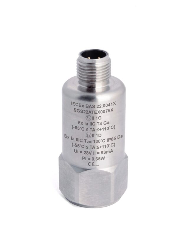 HS-107I – Top Exit – 4 Pin M12 Line Drive Intrinsically Safe Accelerometer