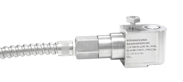 HS-150IS – Side Exit – Integral PUR Cable with Conduit Intrinsically Safe Accelerometer