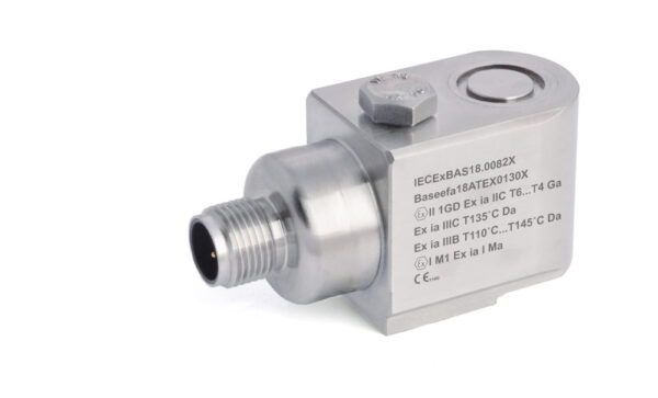 HS-150IST – Side Exit – 4 Pin M12 Intrinsically Safe Accelerometer With Temp Output