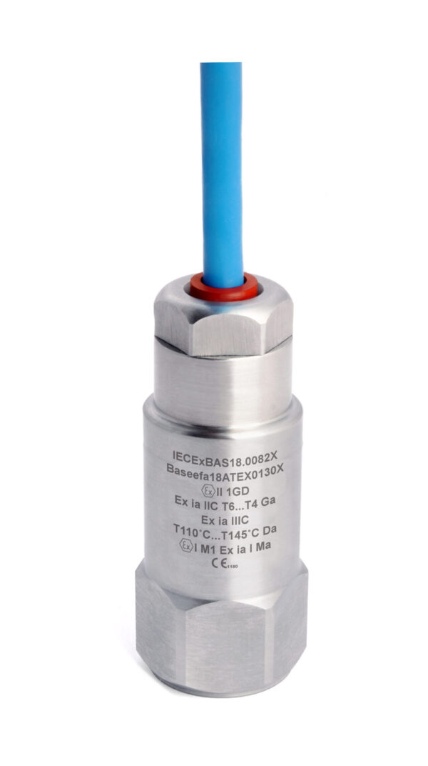 HS-150IT – Top Exit – Integral PUR Cable Intrinsically Safe Accelerometer with Temp Output
