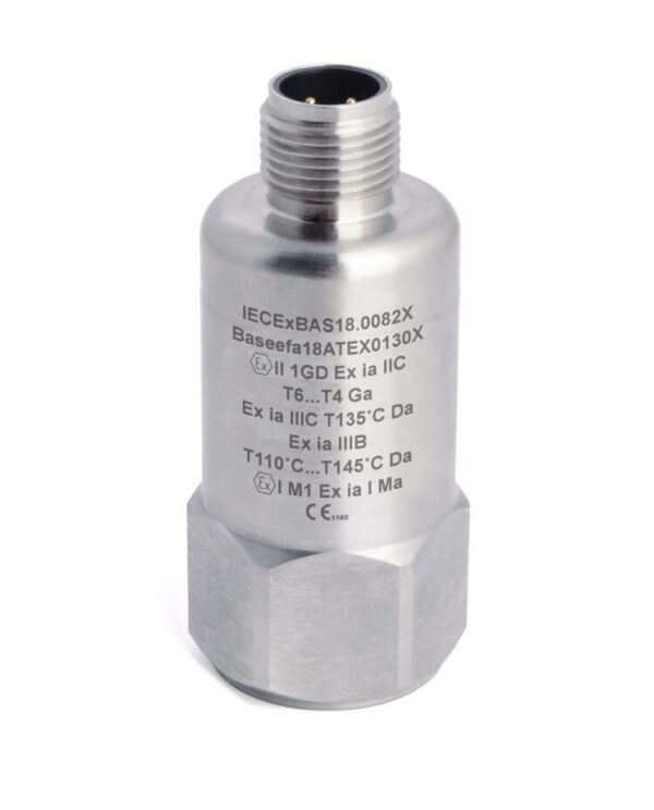 HS-150IT – Top Exit – 4 Pin M12 Intrinsically Safe Accelerometer With Temp Output