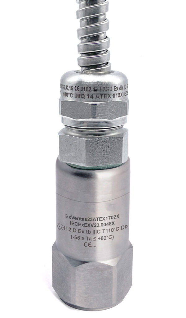 HS-150tb – Top Exit –  Integral PUR Cable ExTb Intrinsically Safe Accelerometer