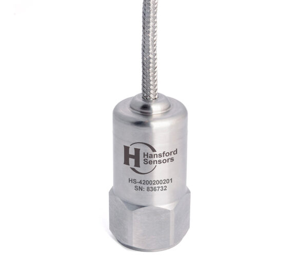 HS-420 – Top Exit – Integral Braided Cable 4-20mA Output Accelerometer