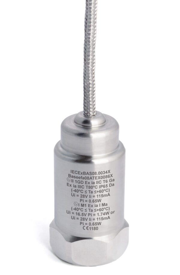 HS-421I – Top Exit – Integral Braided Cable Dual Output Intrinsically Safe Accelerometer
