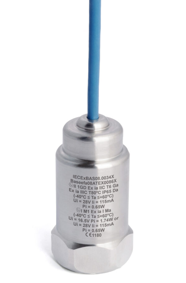 HS-421I – Top Exit – Integral FR Cable Dual Output Intrinsically Safe Accelerometer