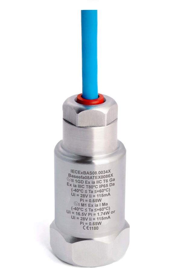 HS-422I/M – Top Exit – Integral PUR Cable Intrinsically Safe Accelerometer